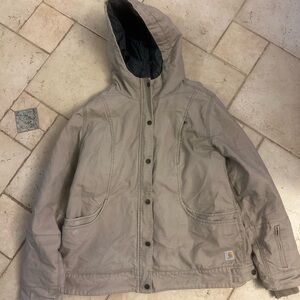 Carhartt Womens Full Swing Cyder Jacket Beige Winter Coat Hooded Insulated L